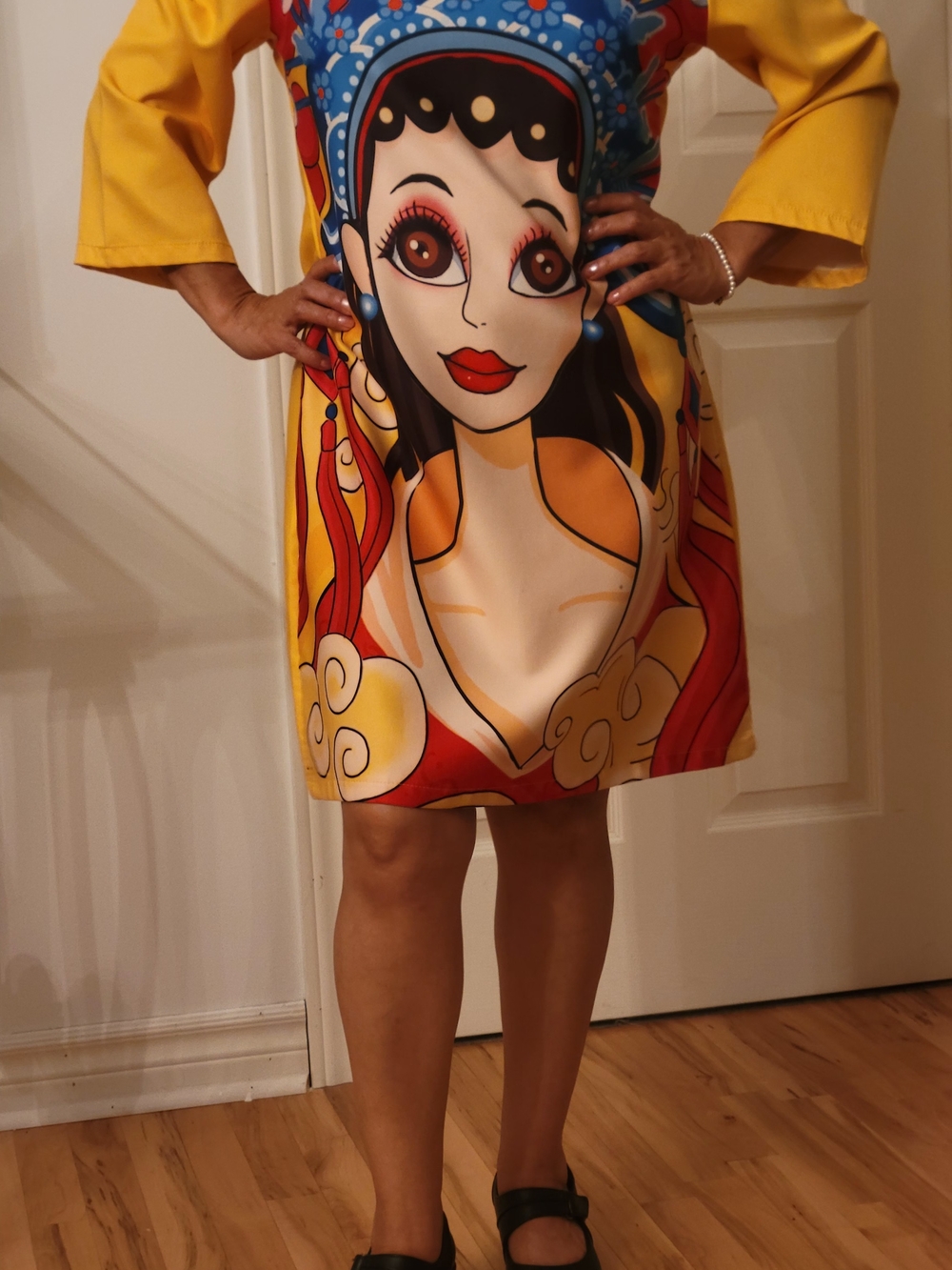 Bright Yellow Pop Art Cartoon Face Shift Dress